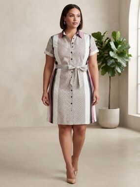 Stripe Shirt Dress with Tie Belt - Pink/White